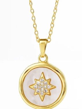 Adina Eden Gold Starlight Necklace with White Enamel Triple A CZ Star Medallion